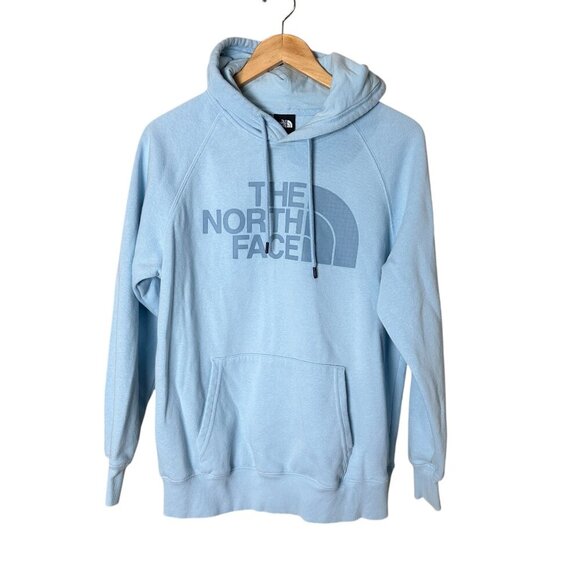 THE NORTH FACE Light Blue Classic Logo Pullover Hoodie Super Soft Size Medium - Picture 1 of 9